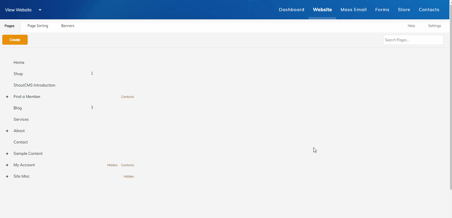 ShoutCMS page visibility settings